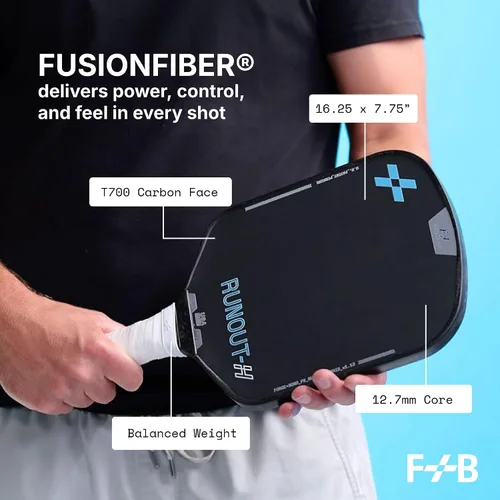 Vista 2 de Serie F+B Sports Runout – Paleta de pickleball profesional, ligera con cara de fibra de carbono T700, agarre y borde de fibra de fusión, núcleo