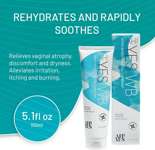 Vista 4 de AH! YES WB Lubricante a base de agua, lubricante a base de agua intensamente hidratante, certificado orgánico, fabricado sin hormonas ni glicerina