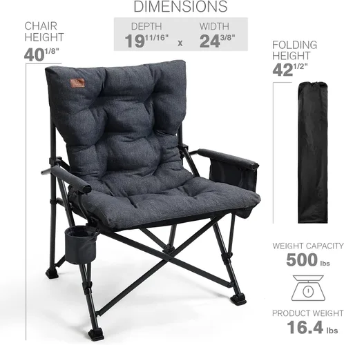 Vista 7 de EVER ADVANCED Silla plegable acolchada de gran tamaño para campamento para adultos, silla de césped resistente con bolsillos laterales, silla