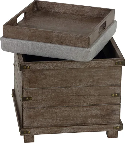 Vista 6 de Cortesi Home Scusset - Bandeja otomana de almacenamiento en tela y madera, gris, 15.75 pulgadas de ancho x 15.75 pulgadas de largo x 15.5 pulgadas