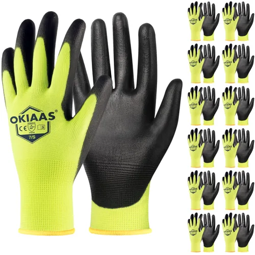 Vista 23 de OKIAAS Guantes de trabajo ultrafinos y ligeros para hombre con agarre, 12 pares, color negro, talla S