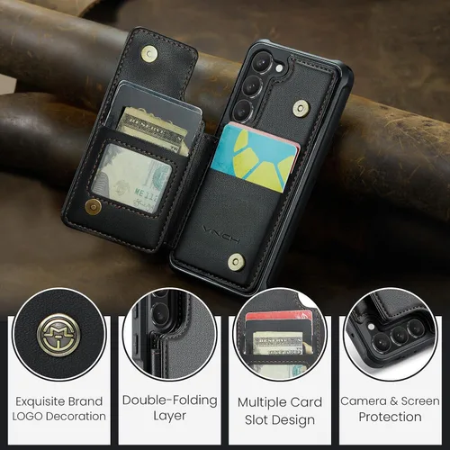 Vista 9 de Vinich - Funda tipo cartera para Samsung Galaxy S23 con tarjetero, color negro Ranuras de crédito con bloqueo RFID, soporte para teléfono a prueba