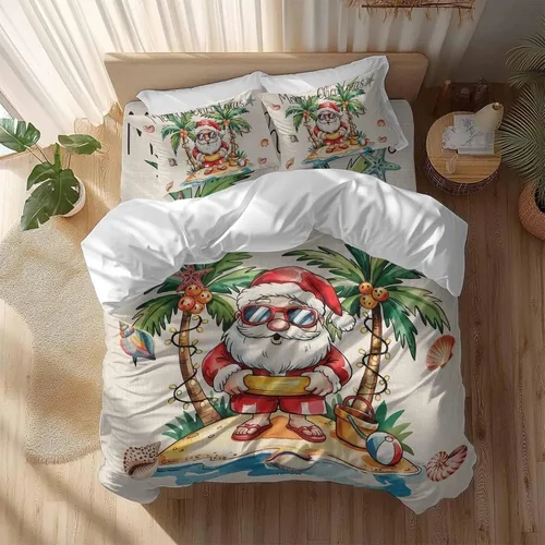 Vista 8 de Juego de funda de edredón de Papá Noel de Navidad, tamaño individual, edredón de microfibra suave, edredón de cama con estampado + funda con sábana