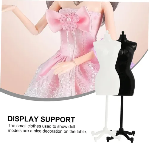 Vista 4 de Torso de maniquí femenino, 4 piezas de mini vestido de muñeca con soporte de base para costura, vestido de vestir, exhibición de joyas, negro