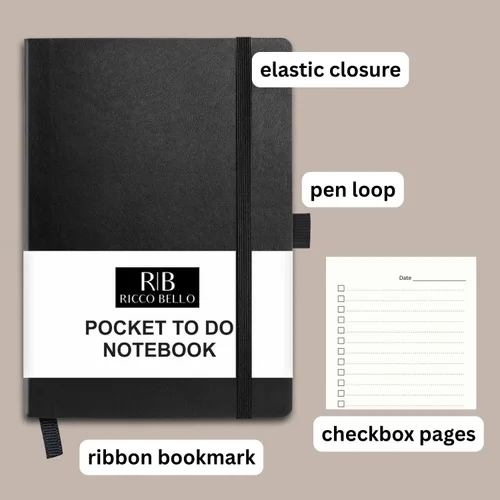 Vista 3 de RICCO BELLO - Cuaderno de lomo pegado con marcador Sin fecha, piel sintética, soporte para bolígrafo, planificador de productividad