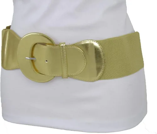 Vista 15 de TFJ - Cinturón ancho para mujer, cintura elástica, cintura alta, color dorado, hebilla grande