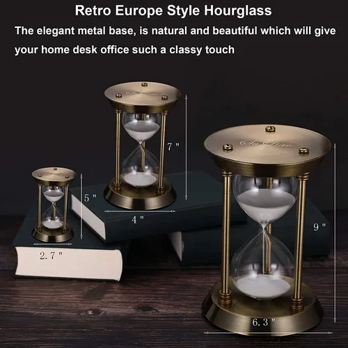 Vista 6 de SuLiao - Reloj de arena de latón metálico con temporizador de 5, 15, 30 y 60 minutos para decoración de oficina