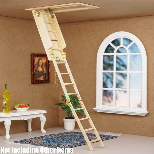 Vista 5 de Odoria 1/12 Miniatura Plegable Escaleras de Ático Accesorios de Muebles de Casa de Muñecas