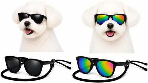 Vista 29 de G014 Retro 80s - Gafas de sol para perros y mascotas, taza de té, juguete de raza pequeña a mediana (12-25 libras, negro)