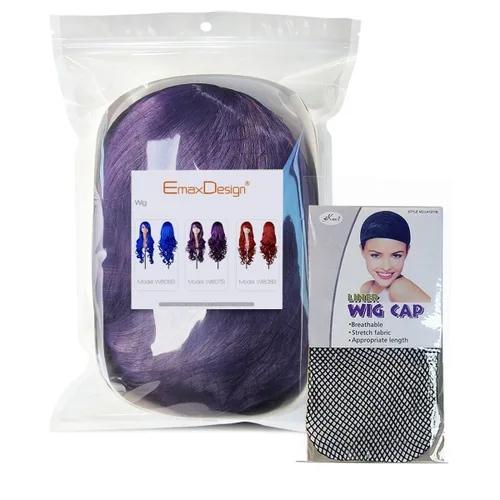 Vista 4 de EmaxDesign Pelucas de 32 pulgadas para mujer con gorra de peluca y peine (morado oscuro)