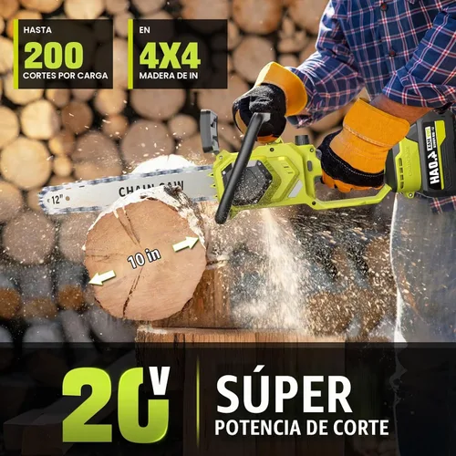 Vista 2 de Sierra de cadena inalámbrica de 12 pulgadas con batería de 2 x 4.0 Ah, 2 cadenas para corte de madera