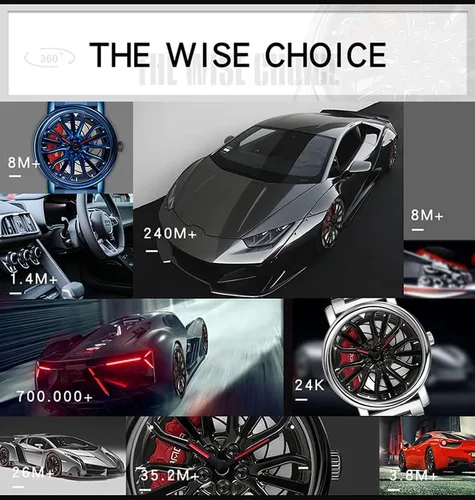 Vista 7 de Gosasa Men Racing Watches rotatable Car Rim Wheel hub Design Sports Watches Stainless Steel Retro Waterproof Watch