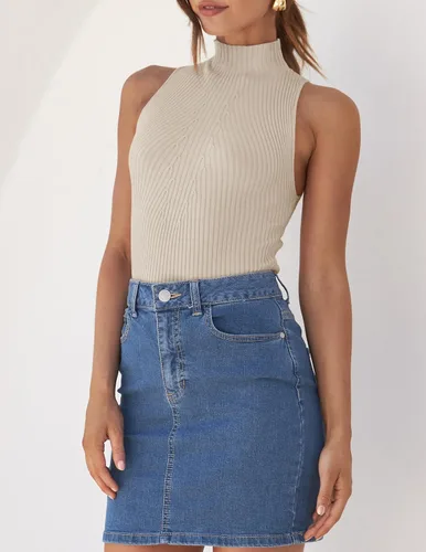Vista 8 de ZESICA Camisetas sin mangas de verano para mujer, cuello de tortuga, de punto acanalado, ajustadas, básicas, casuales