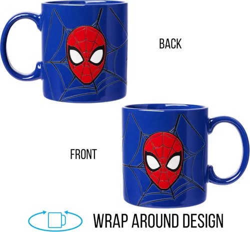 Vista 6 de Silver Buffalo Marvel Comics Spiderman - Taza de cerámica resistente a la cera, 20 onzas, azul/multicolor, 20 onzas