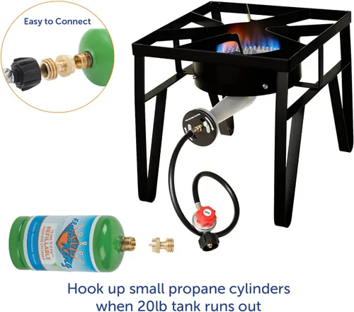 Vista 2 de Flame King Adaptador de propano de 20 libras a 1 libra: convertidor de latón macizo, QCC1/Tipo 1 & Compatible con POL, Conecte pequeños cilindros