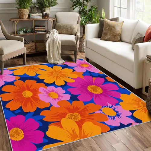 Vista 14 de YZO133 - Alfombra retro de los años 70, pequeña, lavable de 2 x 3 pulgadas, para entrada, diseño abstracto de ondas florales, decoración retro