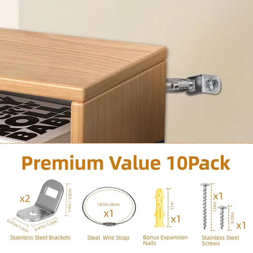 Vista 3 de Anclajes de muebles (10 juegos) para anclaje de pared para muebles y prueba de bebés, anclajes de pared para armarios a prueba de bebés, correas