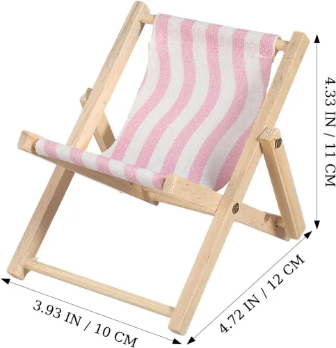 Vista 9 de Beavorty Silla de playa Soporte para teléfono móvil Soporte de escritorio de madera y lona para silla de playa de madera en miniatura, soporte