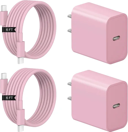 Vista 9 de Cargador de carga rápida para iPhone 17, 16, 15, paquete de 2+2 cargadores de pared USB C de 20 W con cable de carga rápida de 6 pies compatible