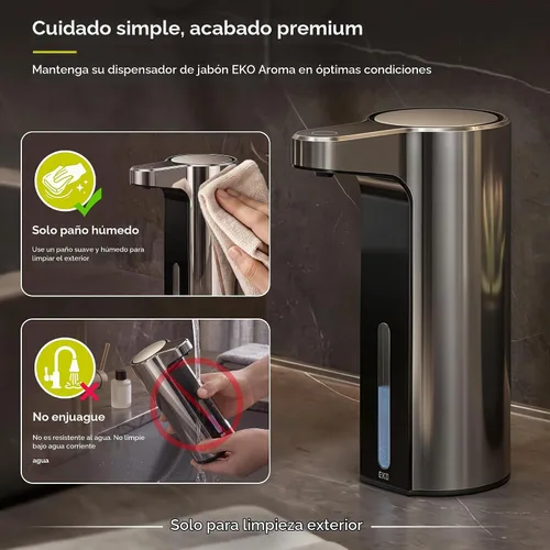 Vista 10 de EKO Aroma - Dispensador automático de jabón líquido de 9 onzas líquidas, recargable y resistente al agua para cocina y baño, con control de volumen
