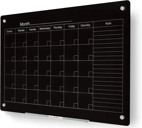 Vista 26 de J&J worldwide Pizarra blanca de vidrio magnético negro de 47 x 35 pulgadas, sin marco, de vidrio templado, borrado en seco, para montaje en pared