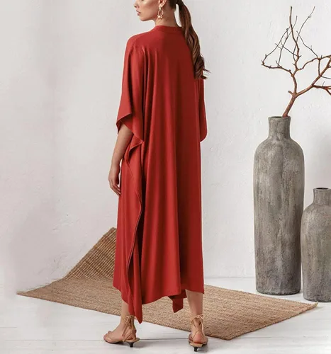 Vista 4 de Vestido de caftán con cuello en V y estampado de rayas para mujer talla grande