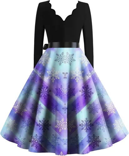 Vista 2 de Vestido de cóctel para mujer, vestido de fiesta con estampado navideño de moda para otoño e invierno 2023