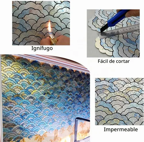Vista 3 de XUANINY 11 hojas de azulejos autoadhesivos para salpicaduras de metal, mosaico de aluminio en forma de nube adhesivo 3D para decoración de pared