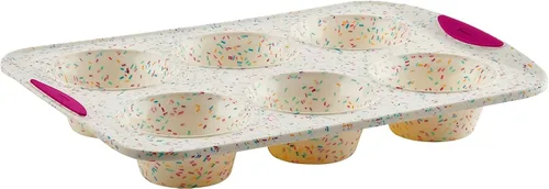 Vista 12 de Trudeau Molde de Donas Jumbo – Molde Antiadherente de 6 Cavidades, Confeti Blanco/Fucsia – Molde de Silicona para Hornear Donas Caseras, Magdalenas