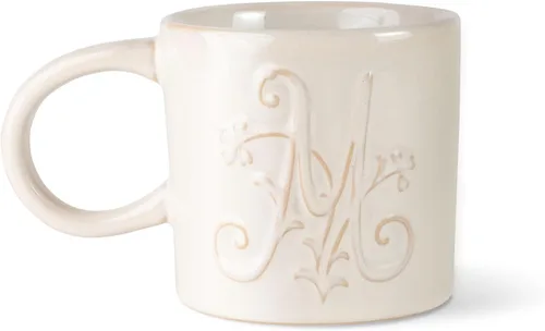 Vista 24 de Fringe Studio Taza Redonda de Gres, Monograma Floral Letra "E" 3.38" DIA. X 3.5"H, 14 fl.oz., con Asa Dorada Pintada a Mano (428047)