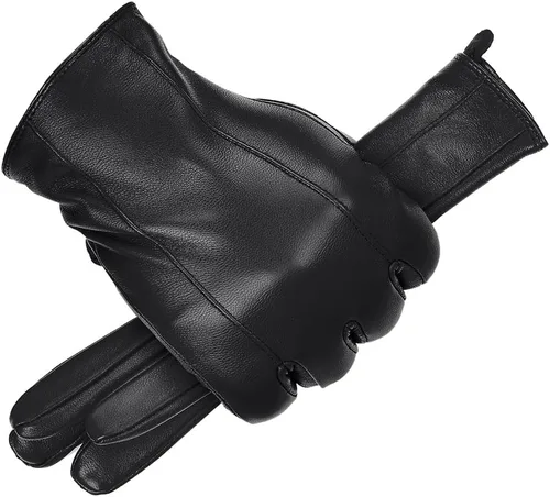 Vista 11 de MGGMOKAY Guantes de cuero para hombre, guantes de invierno de piel de oveja con forro