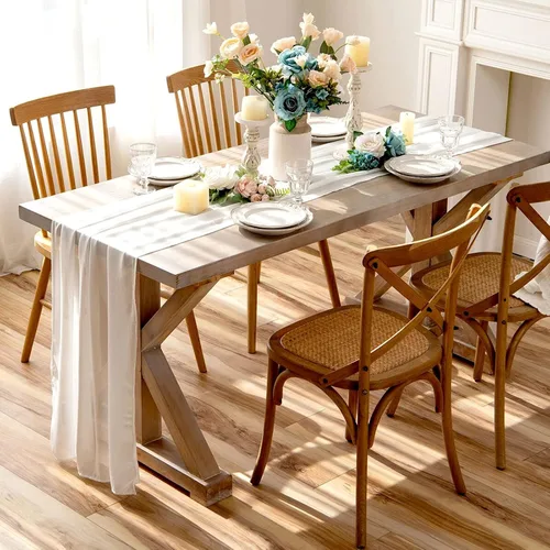 Vista 3 de Paquete de 10 caminos de mesa de boda de 10 pies de 29 x 120 pulgadas de gasa blanca para decoración romántica de despedida de soltera, fiesta