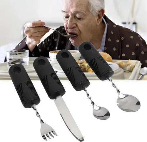 Vista 5 de Weighted Utensils, Arthritic Hands Adaptive Utensil Arthritic Aid Hand Tremor Spoon Fork Knife Eating Flatware for Parkinsons Patients