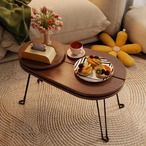 Vista 8 de Muwuele Mesa de centro pequeña de madera maciza, diseño de escarabajo, montaje completo, mesa de centro plegable para espacios pequeños, mesa