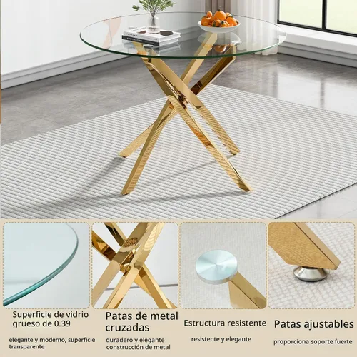 Vista 4 de HomVent - Juego de mesa redonda de cristal de 47 pulgadas para 2
