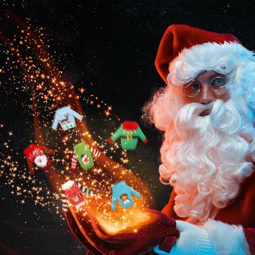 Vista 5 de Aoriher Juego de 9 piezas de accesorios de Navidad, accesorios de ropa, suéter, ropa de punto, alce, árbol de Navidad, copo de nieve, estampado
