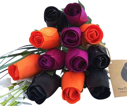 Vista 18 de Ramos originales de rosas de madera en 1, 2, o 3 docenas, Madera de abedul, Completamente negro, 1 Docena