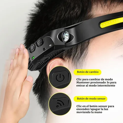 Vista 5 de AURUZA 2 piezas de linterna frontal recargable, linternas LED para la cabeza 2 COB con haz amplio de 230°, faro con sensor de movimiento, 5 modos