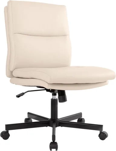 Vista 7 de LUCKWIND Silla de escritorio de oficina sin brazos con ruedas, silla de trabajo giratoria cruzada con espalda media, silla de tocador acolchada