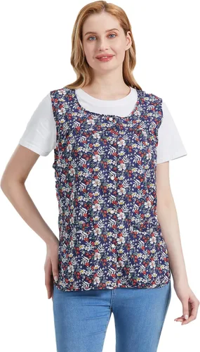 Vista 4 de Nanxson Delantal de zapatero para mujer con 2 bolsillos de parche, babero estampado de algodón, bata con botones para cocina de chef de trabajo