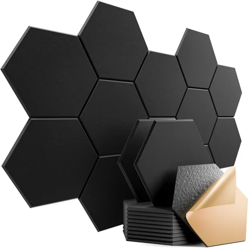 Vista 17 de Paquete de 12 paneles acústicos autoadhesivos de 12 x 10 x 0.4 pulgadas, paneles de espuma a prueba de sonido con alta densidad, elegante diseño