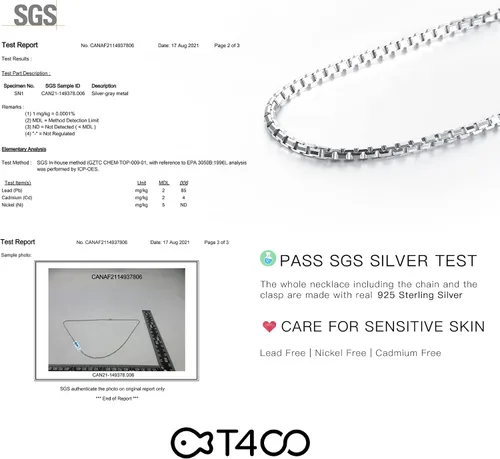 Vista 5 de T400 Collar de cadena de plata de ley 925 de 0.059 pulgadas chapado en oro de 0.059 pulgadas (0.039 in), cadenas de caja italiana para mujeres