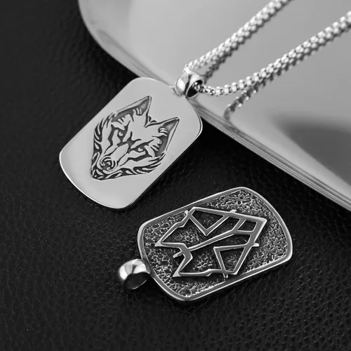 Vista 5 de HZMAN Norse Viking Wolf Necklace for Men Boys Stainless Steel Gothic Punk Fenrir Wolf Head Animal Pendant Jewelry Gift
