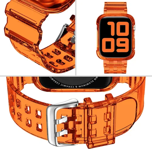 Vista 293 de DABAOZA - Correa transparente compatible con Apple Watch con estuche protector, correa deportiva de TPU con brillo para mujeres y hombres