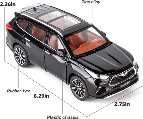 Vista 2 de BDTCTK 1/24 Highlander Modelo de Coche, Vehículo de Juguete de Aleación de Zinc con Sonido y Luz para Niños, Regalo para Niños y Niñas (Negro)
