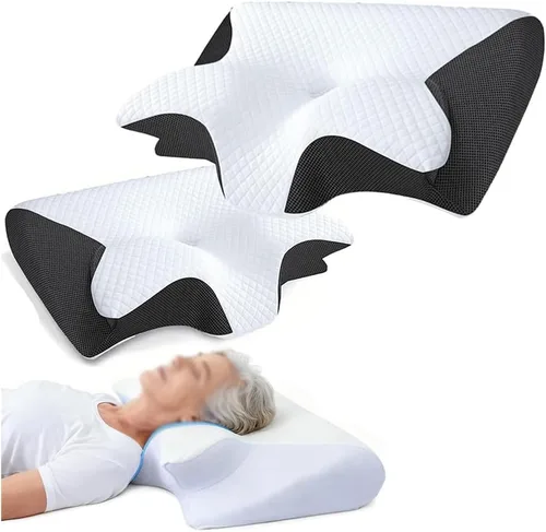 Vista 9 de Almohada ortopédica ergonómica para dolor de cuello y hombros, almohada cervical de espuma viscoelástica para dolor de cuello, color negro, 1 unidad