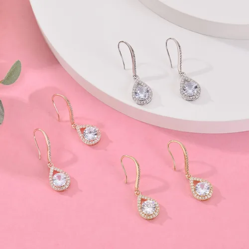 Vista 8 de DHQH 46 pares de aretes de propuesta de damas de honor, aretes clásicos de circonita cúbica, aretes colgantes de lágrima para mujeres y niñas, I