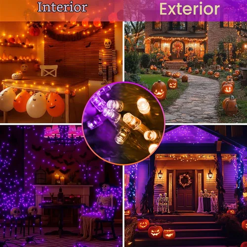 Vista 3 de Guirnalda de 200 luces LED conectables con control remoto, luces de Naranja a Púrpura