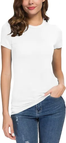 Vista 2 de EXCHIC Camiseta básica ajustada de manga corta para mujer