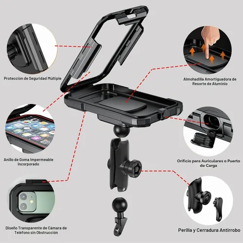 Vista 3 de iMESTOU Soporte de teléfono impermeable para espejo retrovisor, soporte para teléfono de motocicleta de 1 pulgada con brazo de doble enchufe